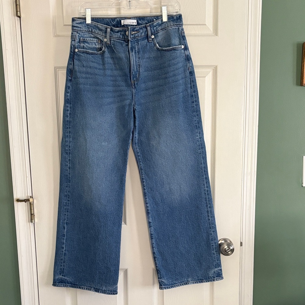 LOFT Wide Leg Flare Jeans in Medium Blue